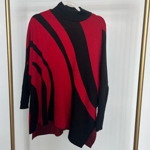 Chicos sweater with red and black. Button detailing on sleeve! Worn once. S/M